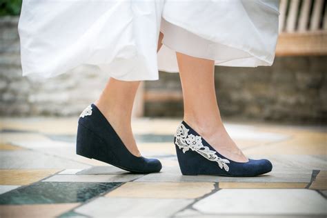 navy blue wedge wedding shoes.